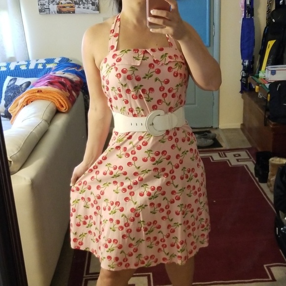 Heart Throb Dresses & Skirts - Pink Rockabilly Pin Up Cherry Halter Dress XL